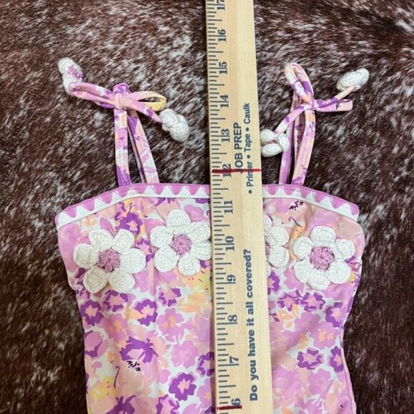 Shade Critters Purple Ditsy Floral Crochet Pom Pom One Piece Swimsuit 6–12M - Picture 6 of 7